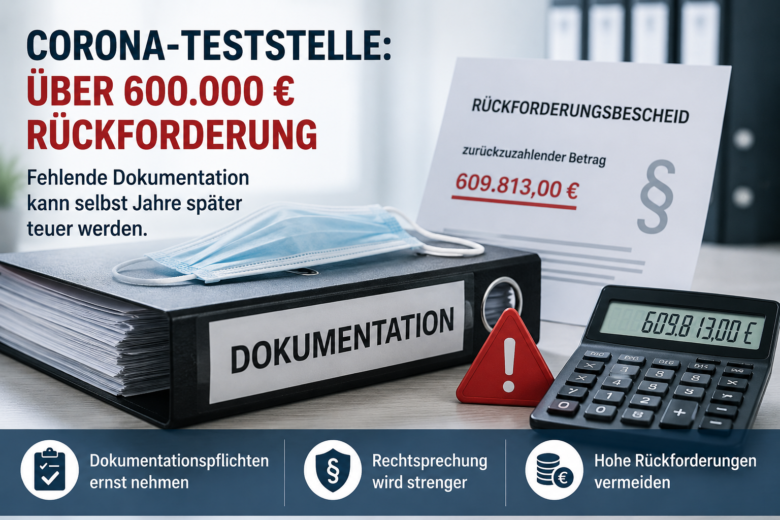 Corona-Teststelle: Über 600.000 Euro Rückforderung wegen fehlender Dokumentation